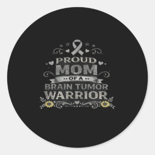 Brain tumour awareness warrior mum grey ribbon classic round sticker