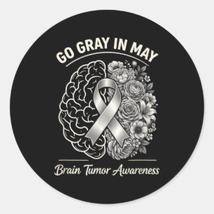 Brain tumour awareness wear grey in may strong classic round sticker