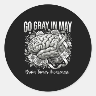 Brain tumour awareness wear grey in may strong classic round sticker