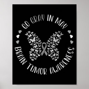 Brain tumour awareness wear grey in may strong poster