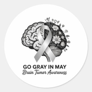 Brain Tumour Awareness Wear Grey In May Strong War Classic Round Sticker
