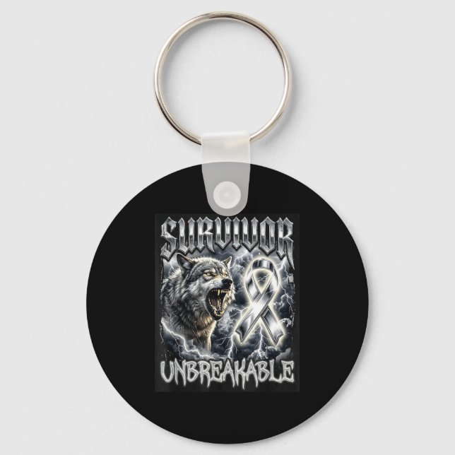 Brain tumour survivor unbreakable wolf bootleg gre key ring (Front)
