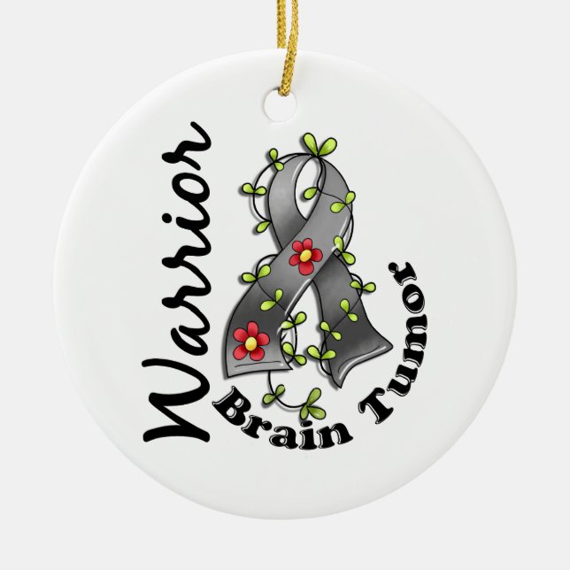Brain Tumour Warrior 15 Ceramic Tree Decoration (Front)