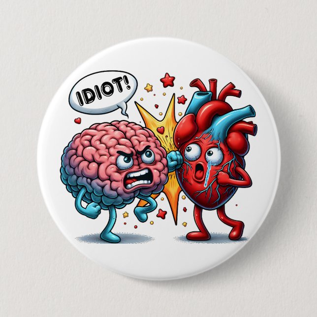 Brain vs heart funny emotions 7.5 cm round badge (Front)