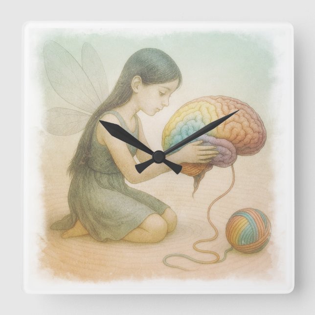 Brain-Weaving Winged Fairy  Square Wall Clock (Front)