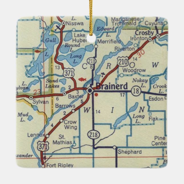 Brainerd MN Vintage Map Ceramic Ornament (Back)