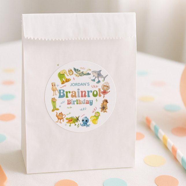 Brainrot Meme Birthday Party Classic Round Sticker (Creator Uploaded)