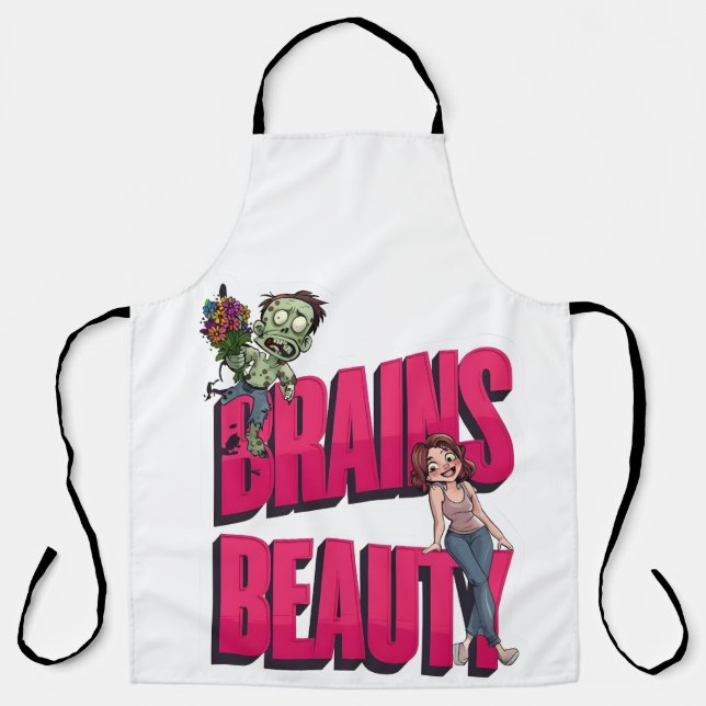 Brains & Beauty – Zombie Humour Design Apron (Front)