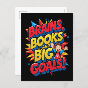 Brains Books and Big Goals - Fun Back-to-School Holiday Postcard