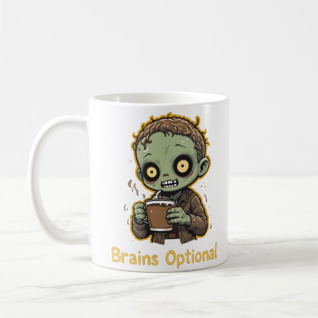 Brains Optional Zombie Coffee Funny Cute Undead  Mug (Left)