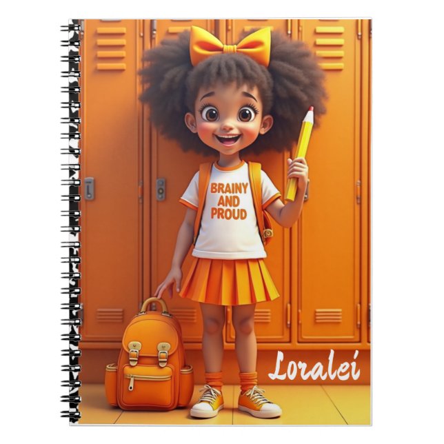 Brainy and Proud School Notebook – Orange Edition (Front)