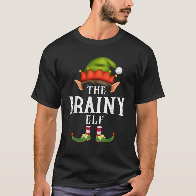Brainy Elf Group Funny Christmas Pajama Party  T-Shirt (Front)