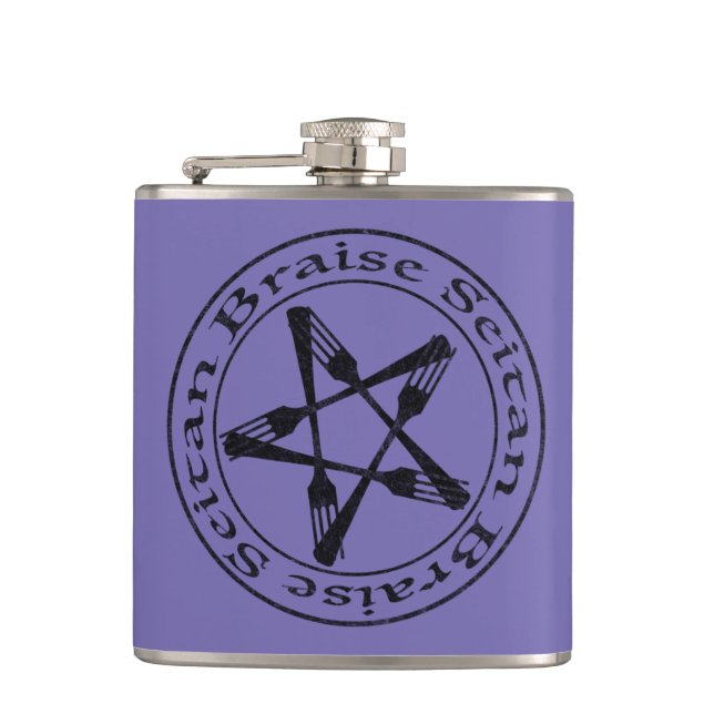 Braise Seitan Vegan Pentagram (dark version) Hip Flask (Front)