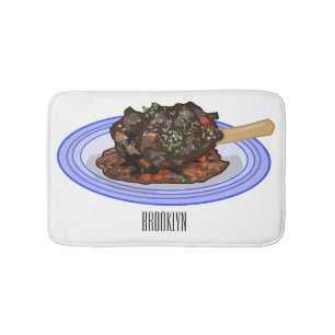 Braised lamb shank cartoon illustration Bath Mat