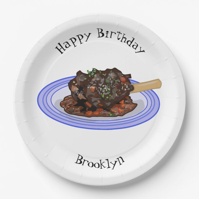  Braised lamb shank cartoon illustration Paper Plate (Front)