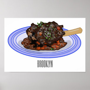  Braised lamb shank cartoon illustration  Poster