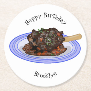  Braised lamb shank cartoon illustration  Round Paper Coaster
