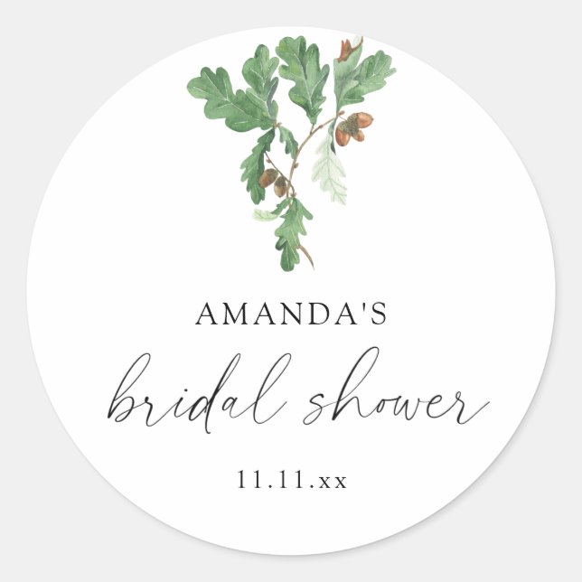 Branch Acorns bridal shower Classic Round Sticker (Front)