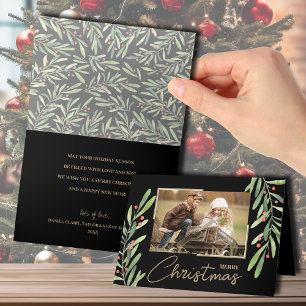 Branch and Berries Folded Christmas Photo Holiday Card