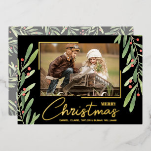 Branch and Berries on Black Christmas Photo Gold