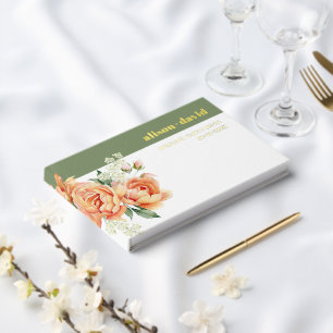 Branch and peach frose flowers floral wedding foil guest book