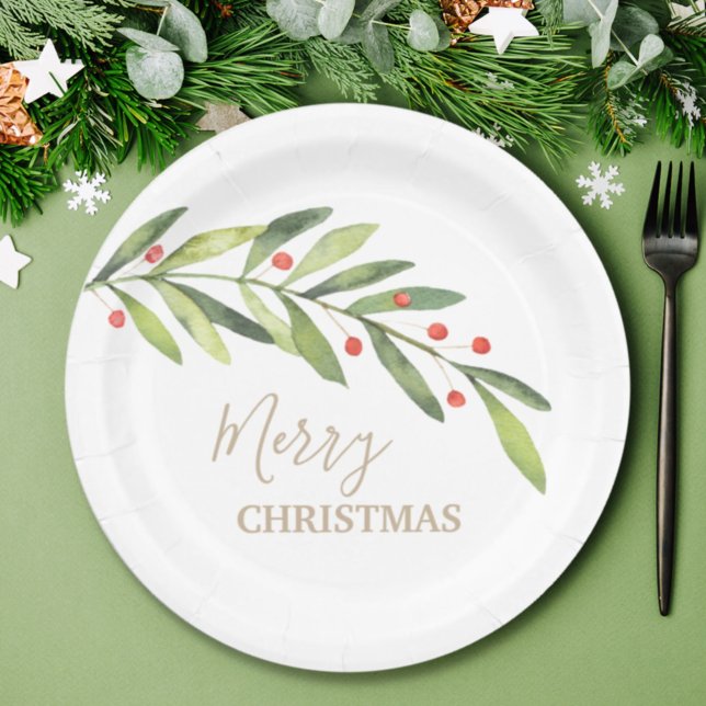 Branch Berries on White Christmas Paper Plate (Creator Uploaded)