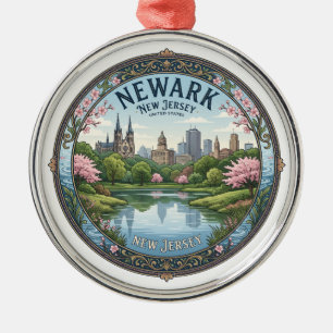 Branch Brook Park Lake and Newark Skyline Gift Metal Tree Decoration