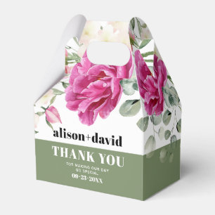 Branch, greenery  pink roses typography wedding favour box