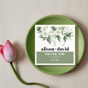 Branch, greenery white flowers typography wedding napkin