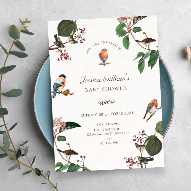 Branch Leaves Bird baby shower Invitation (Creator Uploaded)