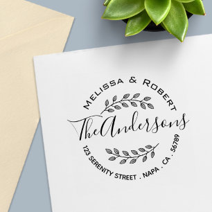 Branch Leaves Wreath Couple Address Self-inking Stamp