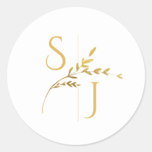 Branch Minimalist White and Gold Modern Wedding  Classic Round Sticker