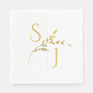 Branch Minimalist White and Gold Modern Wedding Napkin