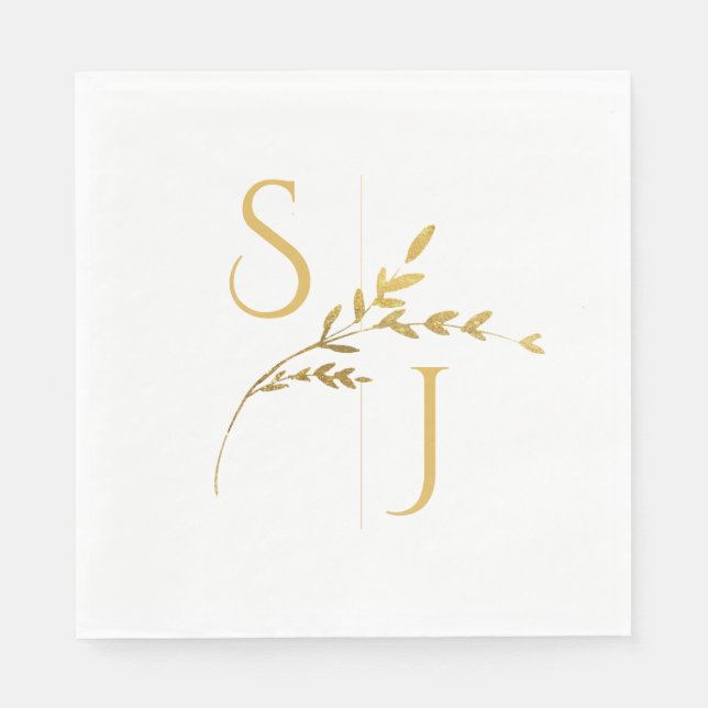 Branch Minimalist White and Gold Modern Wedding  Napkin (Front)