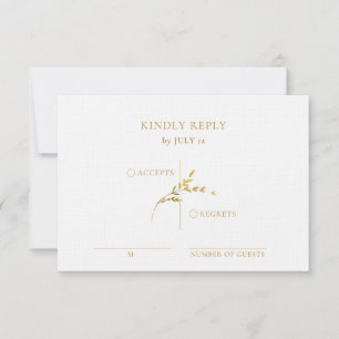 Branch Minimalist White and Gold Wedding RSVP Card