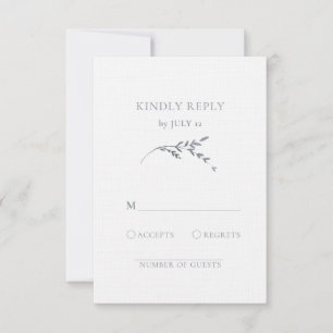 Branch Minimalist White & Silver Leaves Wedding RSVP Card