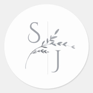 Branch Minimalist White & Silver Modern Wedding Classic Round Sticker