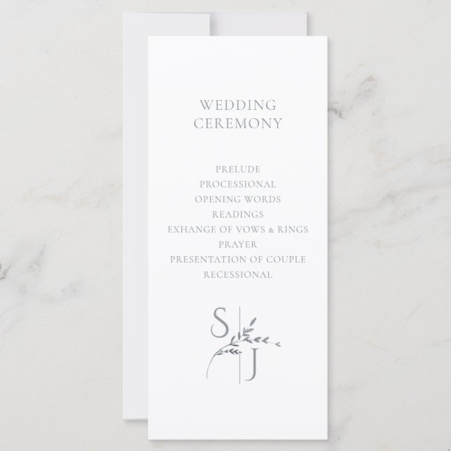 Branch Minimalist White & Silver Wedding Program (Front)