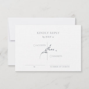 Branch Minimalist White & Silver Wedding RSVP Card