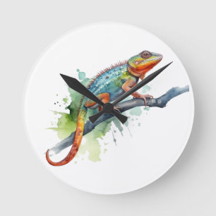 Branch of Colours: Chameleon Art Round Clock