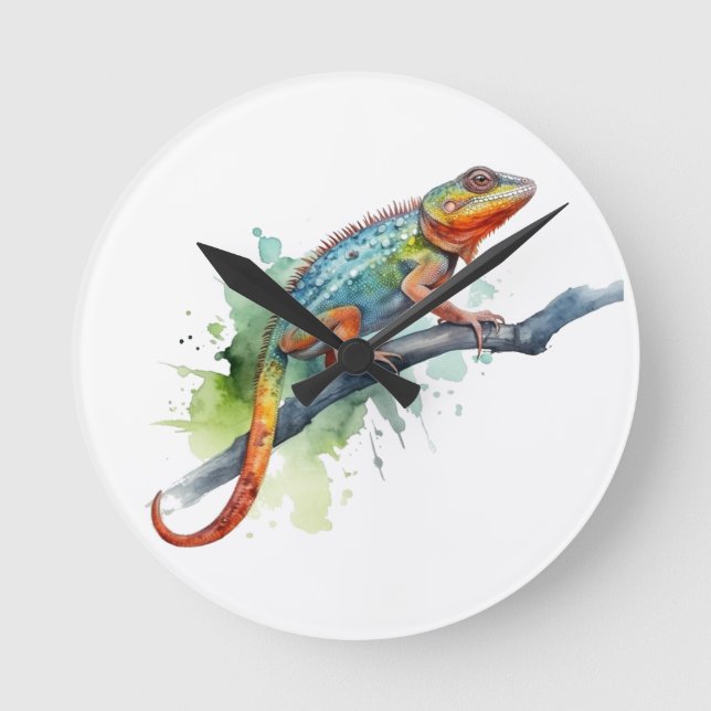 Branch of Colours: Chameleon Art Round Clock (Front)