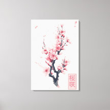 branch of Japanese cherry tree with sakura flowers