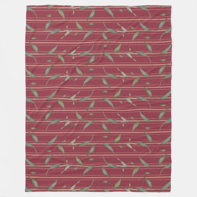 Branch of leaves on red wallpaper fleece blanket (Front)