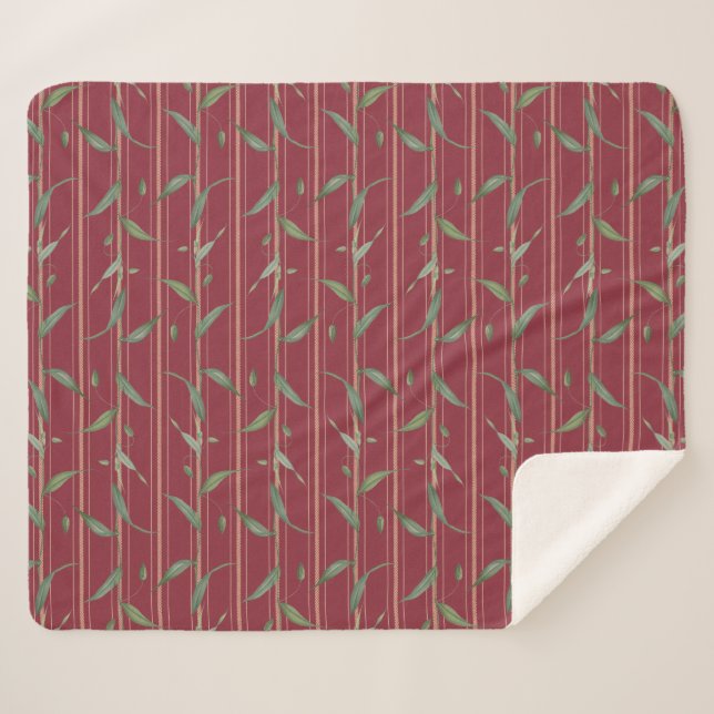 Branch of leaves on red wallpaper sherpa blanket (Front (Horizontal))