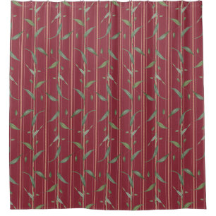 Branch of leaves on red wallpaper shower curtain