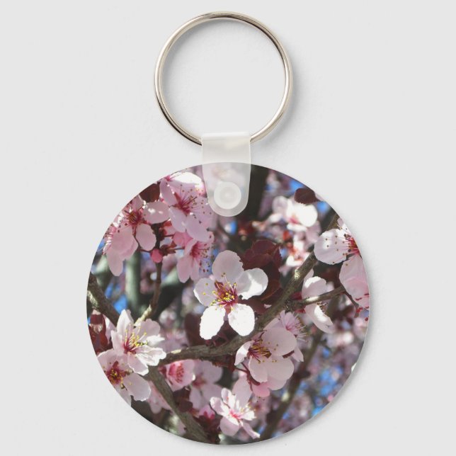 Branch of Pink Blossoms Spring Floral Key Ring (Front)