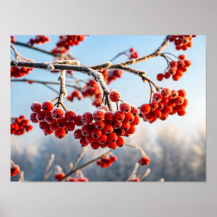 Branch of vibrant red berries poster