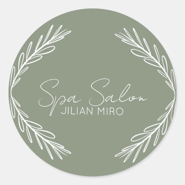 Branch Salon Beauty Studio Sage Green Classic Round Sticker (Front)
