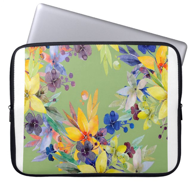 Branch watercolor seamless pattern. Image on white Laptop Sleeve (Front)