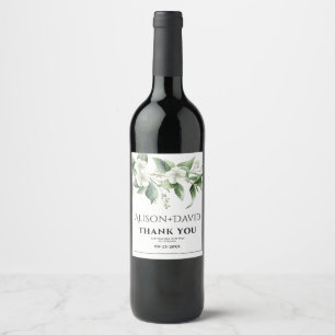 Branch, white flowers greenery typography wedding wine label